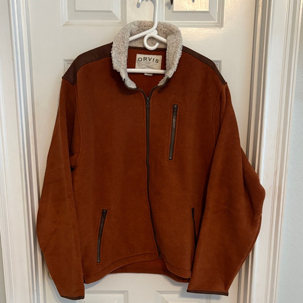 Orvis Rust Fleece Jacket with Cream Accents